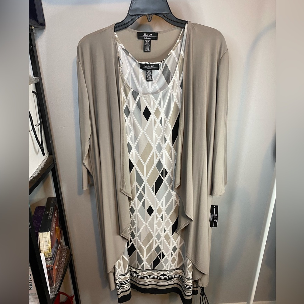 R&M Collection Women's 3 Piece Beige Jacket/Beige /Cream /Blk Dress Size 16P
